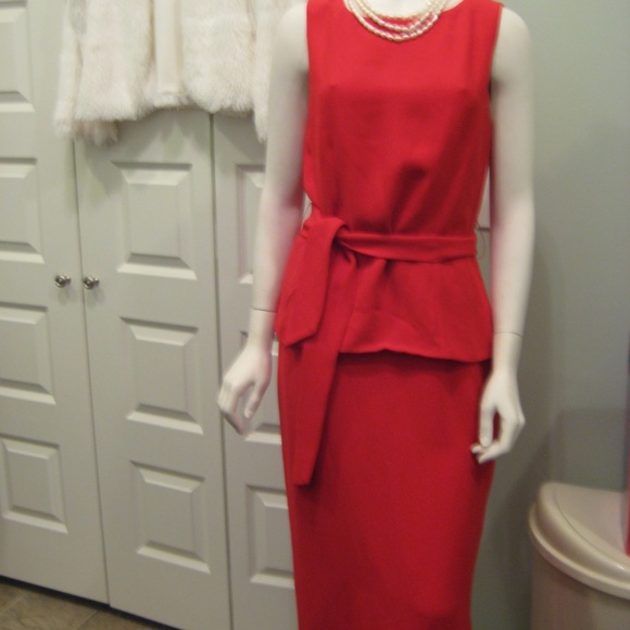 RED PEPLUM STYLE ANKLE LENGTH RED DRESS SIZE 8 - Picture 2 of 7